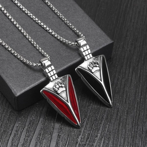 Arrowhead pendant necklace with paw print and colorful enamel on steel box chain