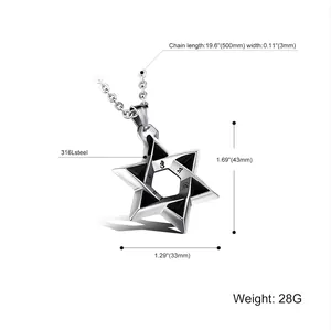 Men's titanium steel hexagram star necklace with retro religious pendant on O-chain