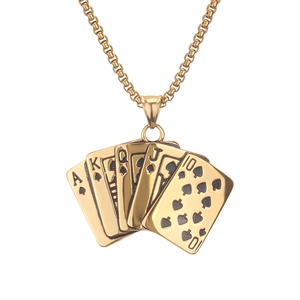Punk Titanium Steel Poker Card Pendant Necklace For Men Spade Royal Flush Gold Silver Box Chain Hip Hop Jewelry