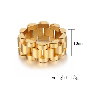 Detail view of 10mm gold watch chain link ring showing weight and solid texture