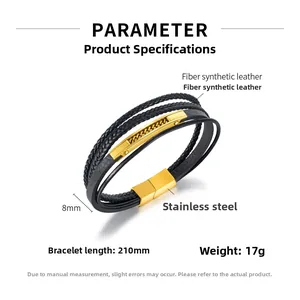 Specifiche del bracciale multistrato in pelle intrecciata da 8mm con chiusura in acciaio