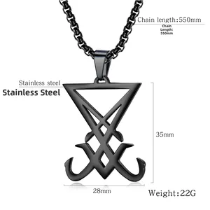 Détails du collier sceau de Lucifer : chaîne de 550mm et pendentif de 35x28mm