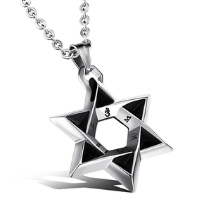 Men Titanium Steel Star Of David Pendant Necklace Retro Religious Hexagram Charm Jewelry For Men Gift Silver Black