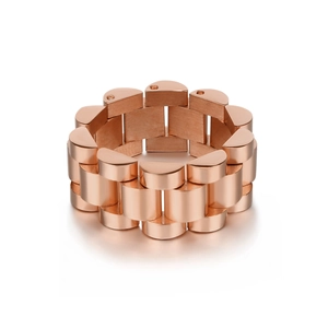 Macro shot of rose gold watch link ring with polished finish and modern luxury texture