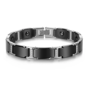 Bracelet pour homme en céramique et acier inoxydable avec zircons et pierres magnétiques