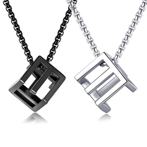 Minimalist Stainless Steel Hollow Cube Pendant Necklace Modern Geometric Industrial Style Jewelry For Men And Women