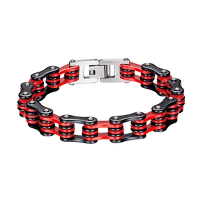 Bracelet Chaîne de Vélo en Acier Inoxydable pour Hommes Rouge Noir Style Punk Mécanique Bijoux de Locomotive Industrielle