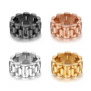 Stainless Steel Watch Band Ring For Men Women Hip Hop President Link Style Band Minimalist Punk Jewelry Finger Ring