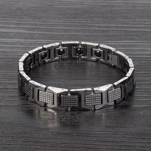 Men's gunmetal tungsten steel bracelet with pineapple pattern texture and magnetic stones