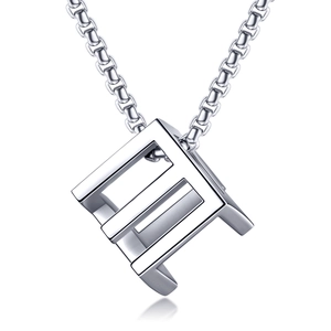 Polished hollow cube pendant necklace in stainless steel with a stylish box chain