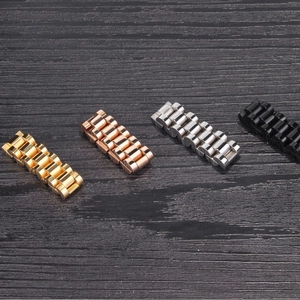 Men's hip-hop watch link ring in gold silver rose gold and black stainless steel