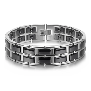 Bracelet Magnétique Homme en Acier Inoxydable et Céramique Design à Maillons Larges Style Business Bijoux Cadeau