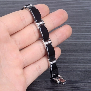 Bracelet pour homme en céramique et acier inoxydable avec zircons et pierres magnétiques