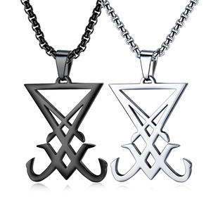 Collier Pendentif Sceau de Lucifer en Acier Inoxydable Gothique pour Homme Bijoux Religieux Punk Mystiques Noir Acier