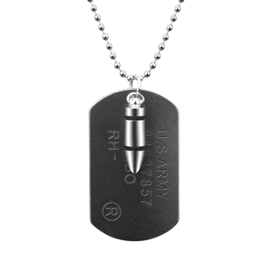 U.S. Army dog tag and bullet pendant necklace in stainless steel with bead chain
