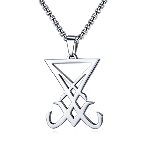Collier avec pendentif Sceau de Lucifer en acier inoxydable poli pour homme avec chaîne