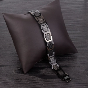 Men's magnetic tungsten steel bracelet with pineapple grid texture in gunmetal and black
