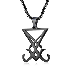 Pendentif sceau de Lucifer noir mat en acier inoxydable avec une chaîne robuste