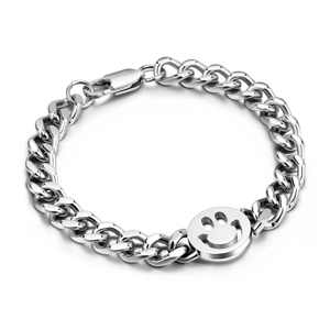 Hip Hop Edelstahl Panzerkette Armband Für Damen Herren Poliert Silber Armband Mit Smiley Blitz Anhänger Schmuck