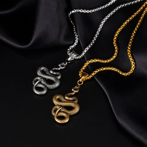 Hip hop titanium steel python snake pendant necklace in gold and silver finish