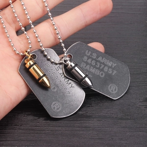 U.S. Army vintage military dog tag necklaces with gold and silver bullet pendants