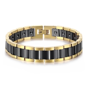 Bracelet de Magnétothérapie pour Hommes en Acier Inoxydable et Céramique Maillons de Soins de Santé Élégant Bijou Géométrique Poli