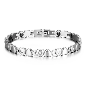 Bracciale Magnetico in Acciaio al Titanio Donna Maglia a Cuore con Strass Intarsiati Argento Lucido Gioielli Regalo di Moda