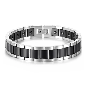 Bracelet magnétique pour homme en acier inoxydable avec pierre noire et fini poli
