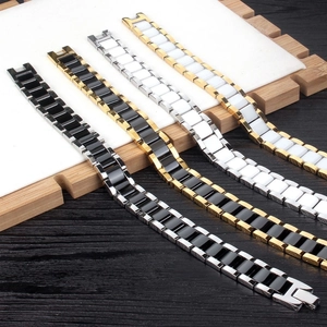 Bracelets magnétiques pour hommes avec maillons en H en acier et céramique en quatre tons