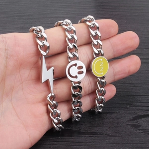 High-Street Hip-Hop Edelstahl-Armbänder mit Blitz- und Smiley-Anhängern für Herren
