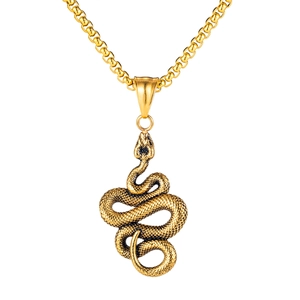 Hip Hop Titanium Steel Python Snake Pendant Necklace Men Streetwear Punk Animal Jewelry Gift Gold Steel Color Necklace