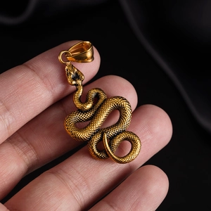 Hip hop street style golden python snake pendant necklace for men in polished stainless steel