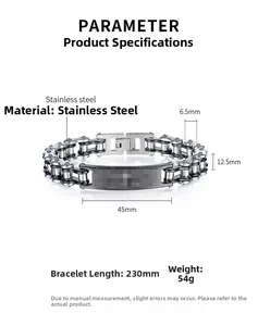 Spécifications de taille du bracelet gourmette moto en acier pour hommes