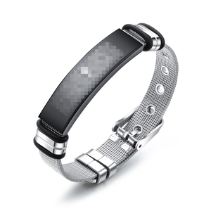 Bracelet en Maille d'Acier Inoxydable pour Homme Style Industriel Minimaliste Plaque Noire Bracelet Réglable Bijoux de Mode