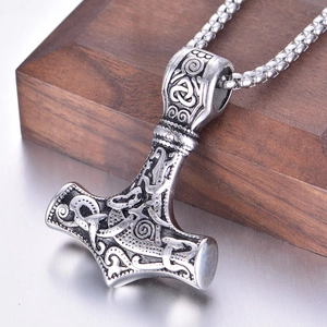 Vintage stainless steel Viking Thor Hammer Mjolnir necklace for men with Celtic knots
