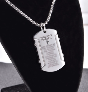 Collier pour homme en acier inoxydable avec pendentif croix et prière gravée