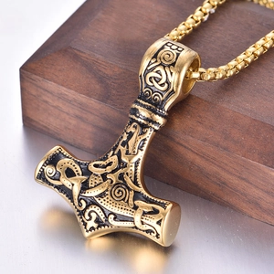 Viking Thor's Hammer Mjölnir Pendant Necklace For Men Stainless Steel Nordic Celtic Knot Vintage Punk Hip Hop Jewelry