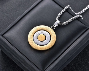Pendentif rotatif zodiaque en acier inoxydable avec bagua et mantra dans sa boîte