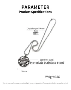 Details zum Vintage-Sternanhänger aus Stahl mit 34mm Durchmesser und 550mm Kette