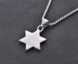 Vintage stainless steel hexagram pendant necklace for men with box chain