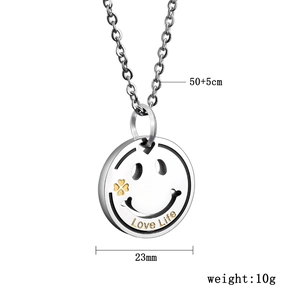 Hip hop titanium steel smiley face pendant necklace with gold clover and Love Life engraving