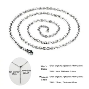 Classic stainless steel triple ring couple necklace set with chain length specifications