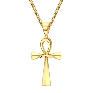 Polished Stainless Steel Ankh Cross Necklace Ancient Egyptian Life Symbol Pendant Jewelry For Men Women Religious Gift