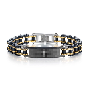 Bracelet chaîne de moto rétro en acier inoxydable pour homme, tons noir, or et argent