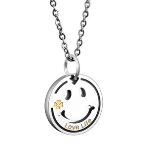 Titanium Steel Smile Face Pendant Necklace With Four Leaf Clover Love Life Engraving Hollow Circle Hip Hop Jewelry Women Men