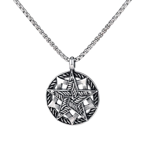 Hip Hop Vintage Edelstahl Pentagramm Anhänger Halskette Für Herren Retro Hohl Stern Rund Medaillon Punk Schmuck Geschenk