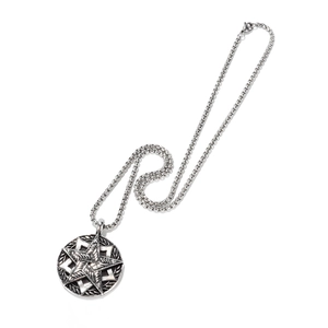 Herren-Halskette aus Edelstahl mit rundem Vintage-Pentagramm-Sternanhänger im Retro-Look