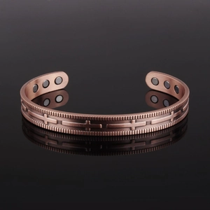 Retro copper magnetic therapy bracelet with engraved cross pattern and inner magnets