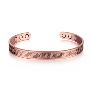 Vintage Copper Magnetic Therapy Bracelet For Men Women Greek Key Engraved Pattern Adjustable Open Bangle Health Jewelry