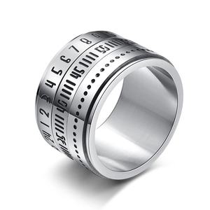 Men Rotating Arabic Numerals Time Ring Titanium Steel Industrial Mechanical Style Band Ring For Men Jewelry Gift